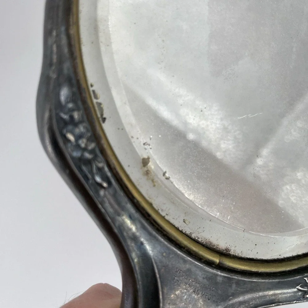 Antique Art Nouveau Hand Mirror Homan Manufacturing Quadruple Plating Floral.